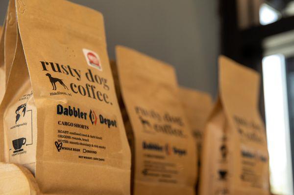 Our coffee beans come from Madison, Wisconsin's lauded roastery, Rusty Dog Coffee. We also offer bags of whole beans!