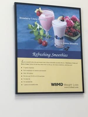 Poster of the smoothies they have there for sale. $15 a box for 7 days. Good deal! I got vanilla