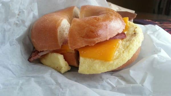 The egg, cheese and ham bagel $6.49