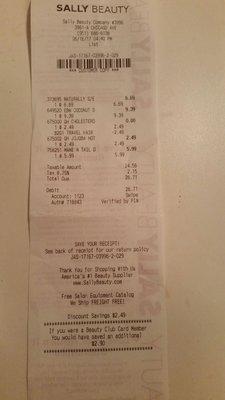 The "savings" receipt in question