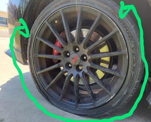 Green shows where the tire separated