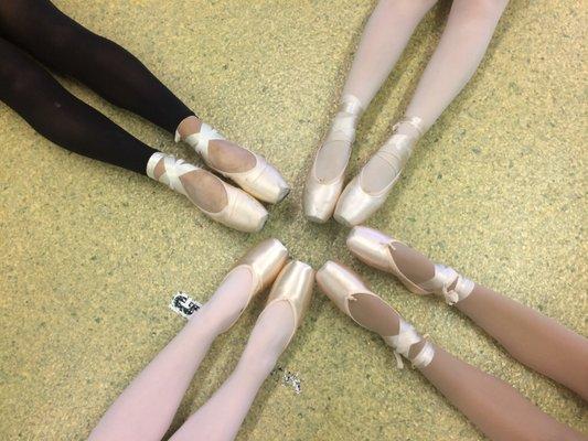 Students getting their new pointe shoes