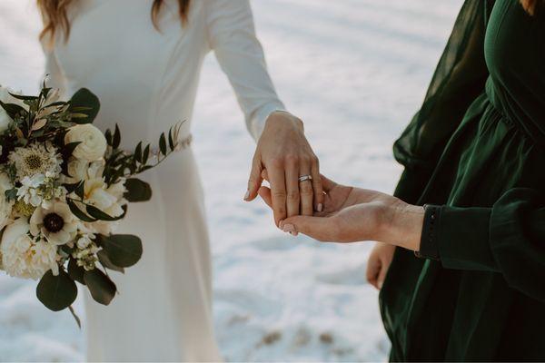 Wedding band and engagement ring