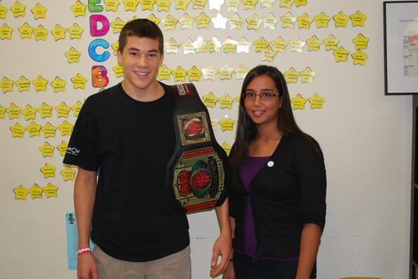 Kumon Instrutor, Amelia Rana, with National Kickboxing Champion and Student, Jordan Decker.