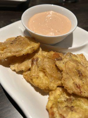 Plantains, perfectly seasoned with dipping sauce