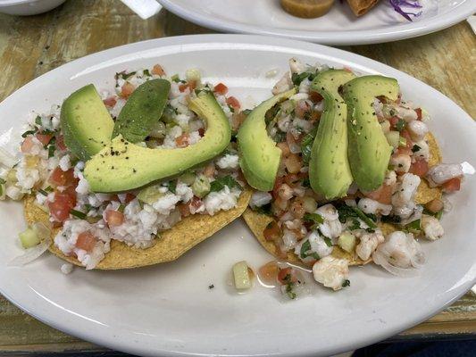 Fish ceviche left shrimp right