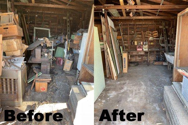 Before and After cleaning of shed