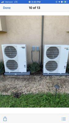 Duel Mitsubishi VRF outdoor units powering 2 ducted air handlers and 6 zones