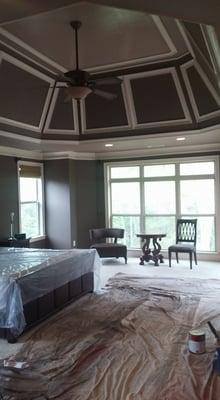 To paint these tray ceilings is a time consuming job. However, with dedication and hard work we pulled it off in a timely man...