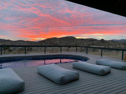 Pool, deck, sunrise.