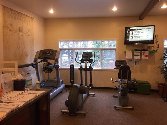 Warm-up with our state of the art cardio equipment & beautiful view.