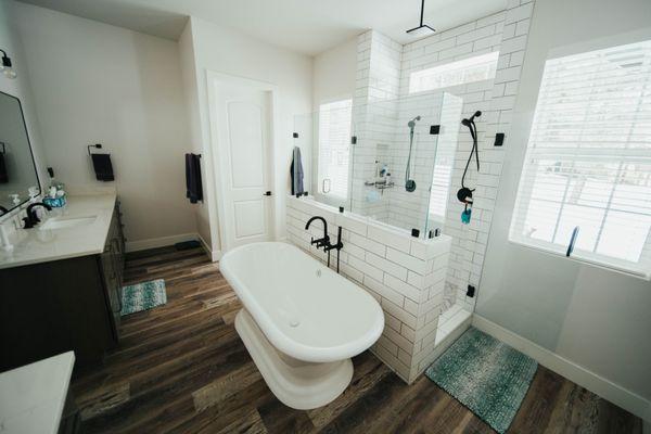 New bathroom remodel with soaking tub and shower