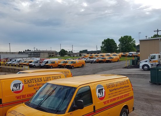 Eastern Lift Truck Co. Inc. York PA service vans parked during a safety meeting.