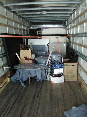 Here's an example of our work. Notice everything's strapped and locked in to ensure the load doesn't shift in transit.