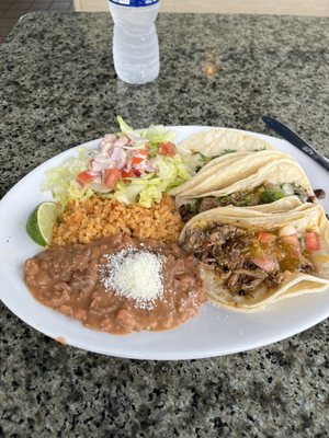 Tacos- carnitas, chorizo and asada