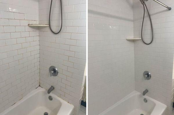 Very hard water, rusty, and super white grout.