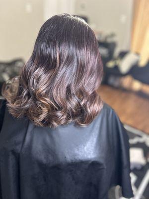 Grey coverage hair color service and curls , wash and blow dry