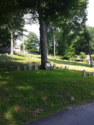 Quaker cemetery with sign for the African American Heritage Trail