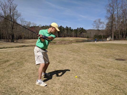 Par-5 8th hole, 2nd shot from fairway. Woodlands Course.