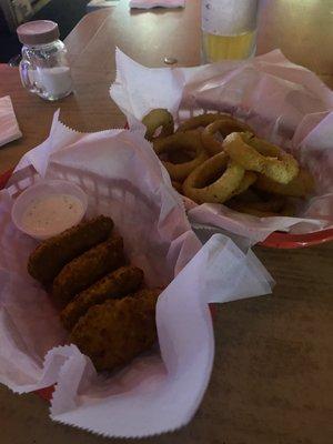 Jalapeño poppers and onion rings