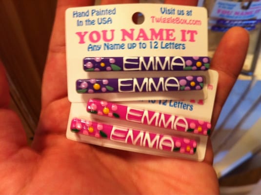 Aren't those cute?  Barrettes with names hand painted on them.