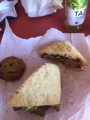 Sandwich and chocolate chip cookie