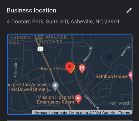 Correct address is 4 Doctors Park, Suite 4-D, Asheville NC 28801