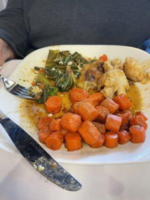 Stuffed cabbage, candied carrots and roasted cauliflower