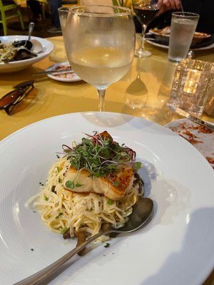 Chilean Sea Bass over pasta w/ polenta.