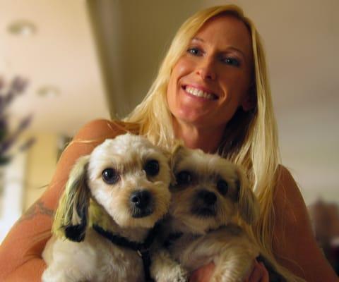 owner Jenny, getting ready to walk two of her adorable friends