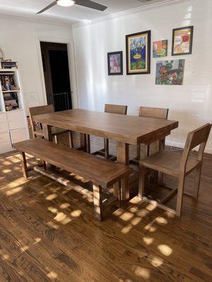 Reed dining table with bench and four chairs