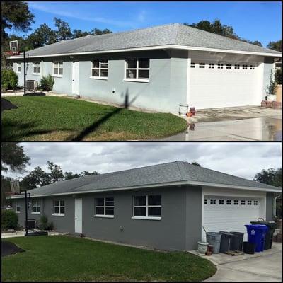 A lot of direct sunlight will cause your paint to fade quickly. That's why this house looks so much better.