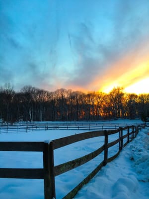 Winter 2016 scenes at Someday Farm.  Sunset, rails.