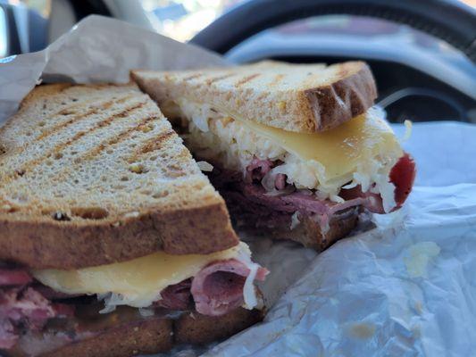 RUEBEN  $8.75 corned beef, swiss, sauerkraut, 1000 island, rye, grilled very fresh tasting and delicious ...