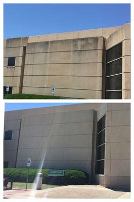 Before and after photos of some pressure washing we did at UTD