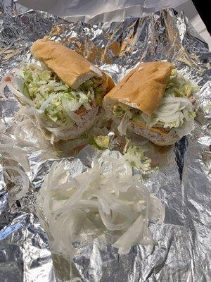 Turkey Sub with excessive onions removed, and there are still plenty of onions on the sub.