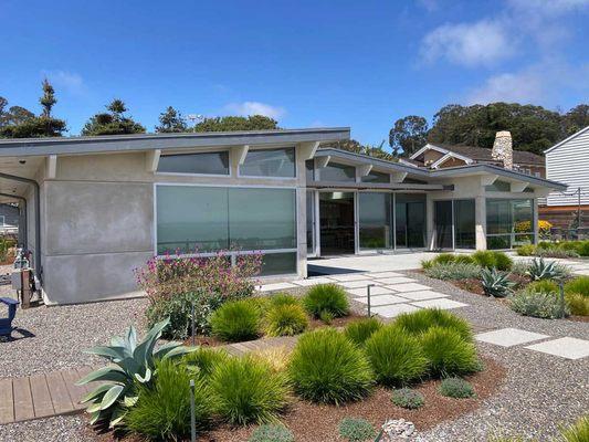 This is a stunning outdoor living space in Capitola designed for drought resistance.