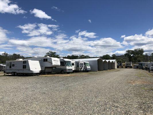 Our storage yard with outdoor and covered storage! Give us a call today and get into a spot! (530)-589-0199