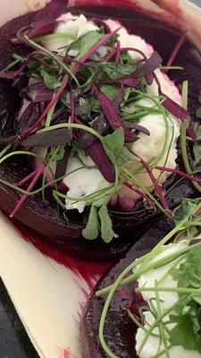 Beets, goat cheese and micro greens