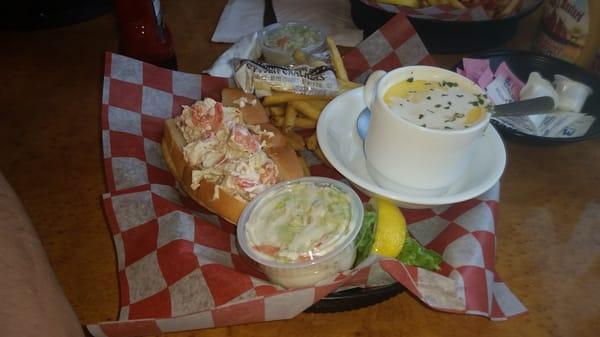 Lobster roll with lobster stew