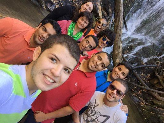 Agape student visiting a waterfall in North Carolina