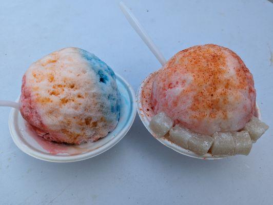 Strawberry, orange dream, blue vanilla. Watermelon, coconut, strawberry with li hing mui and mochi