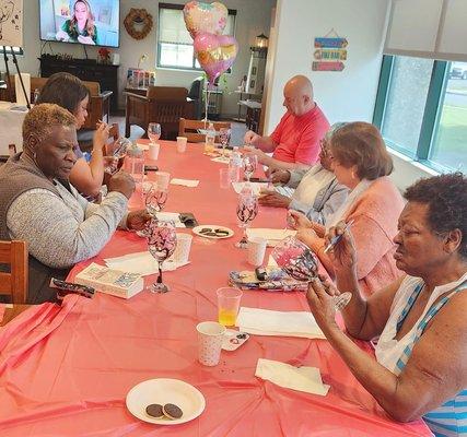 Painting Wine Glasses with Seniors