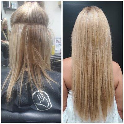 Before and after bead in weft extensions