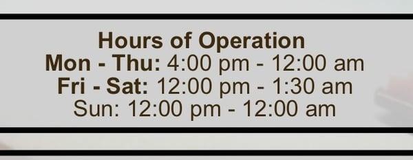 The hours for Flix Sports Bar and Pool Hall