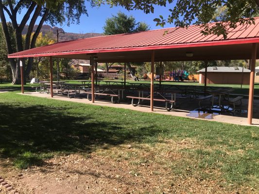 Pavilion with picnic tables.