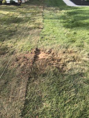 Damage to my lawn created by Harring Construction when grading their neighboring lot