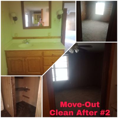 Move-Out Clean of upstairs bathroom and downstairs bedrooms after clean