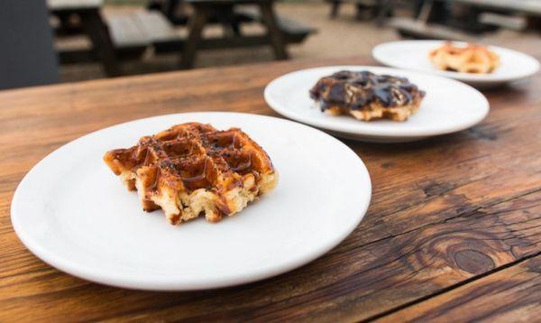 Available at the cart and in Spoken Moto: our uncertified organic Liege Waffles.