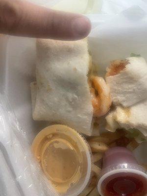 Spicy Shrimp Wrap. Left my finger in to give you a heads up what half the wrap was.